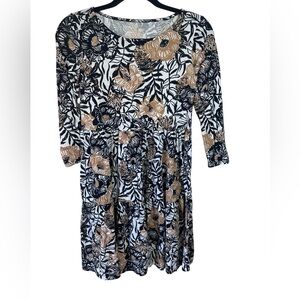 Lilly Pulitzer Floral Brown Black and White Lap Dress Long Sleeve Fall‎ Preppy
